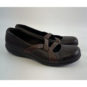 Clarks Bendables Sixty Cruise Criss Cross Mary Jane Brown Leather Womens 9 M